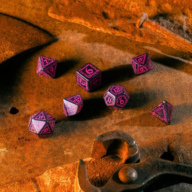Q Workshop | Black With Magenta | Runic Shimmering Dice Set
