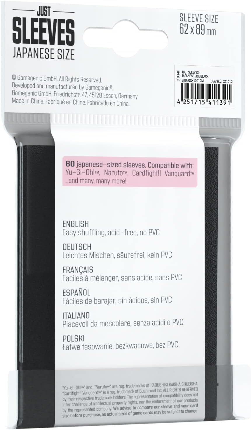 Just Sleeves | Japanese Size Black | 60 Sleeves