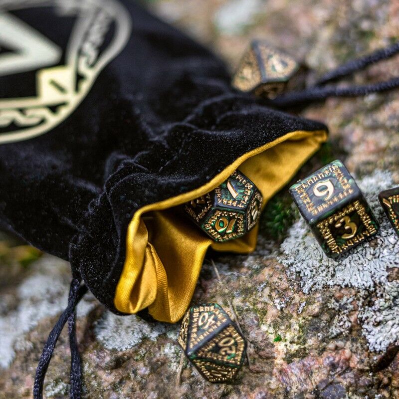 Q Workshop | Black & Golden | Runic Velour Dice Bag