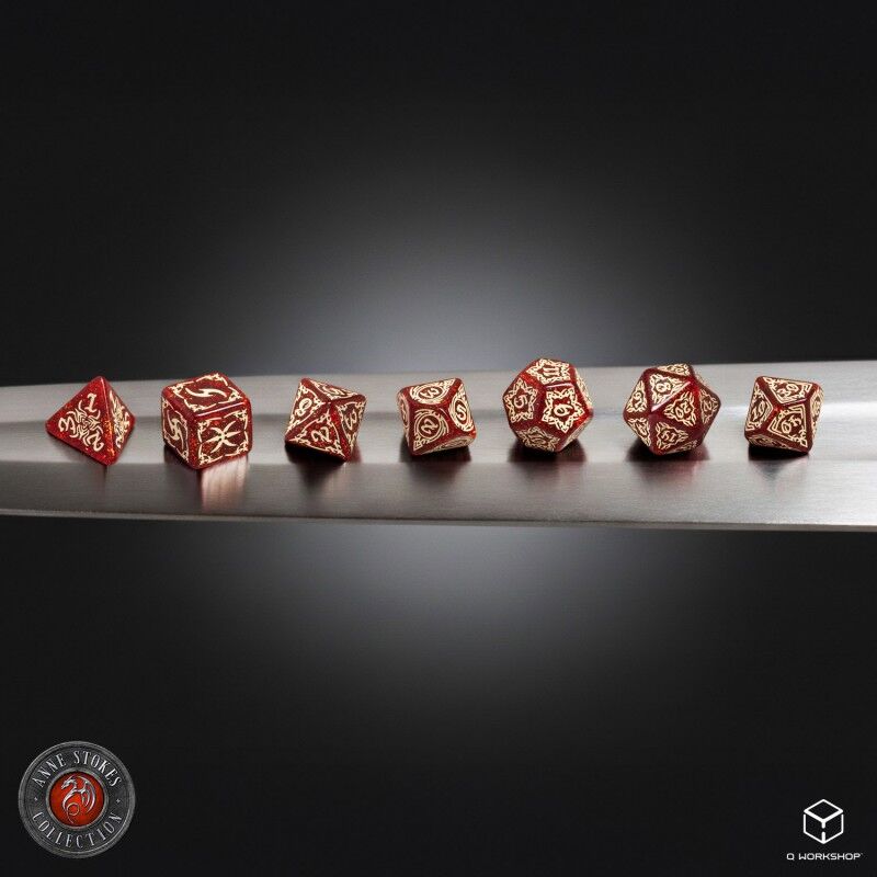 Q Workshop | Shimmering Red & Beige | Tribal Dice Set