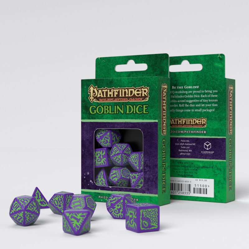 Q Workshop | Goblin Purple & Green | Pathfinder Dice Set