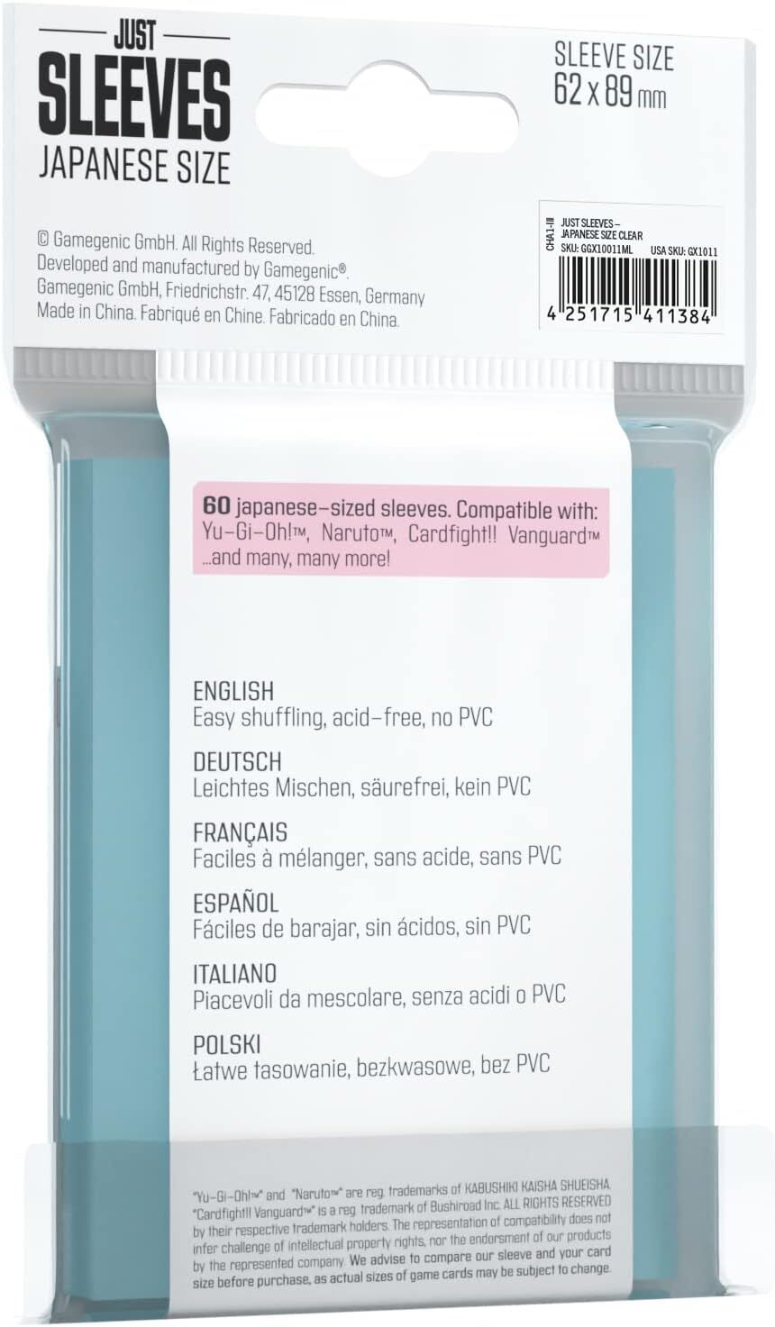 Just Sleeves | Japanese Size Clear | 60 Sleeves