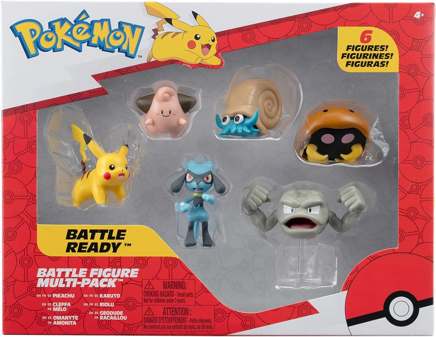 Pokémon | Pikachu, Pii, Riolu, Kleinstein, Amonitas & Kabuto | Battle Figure Multipack (6-Pack)