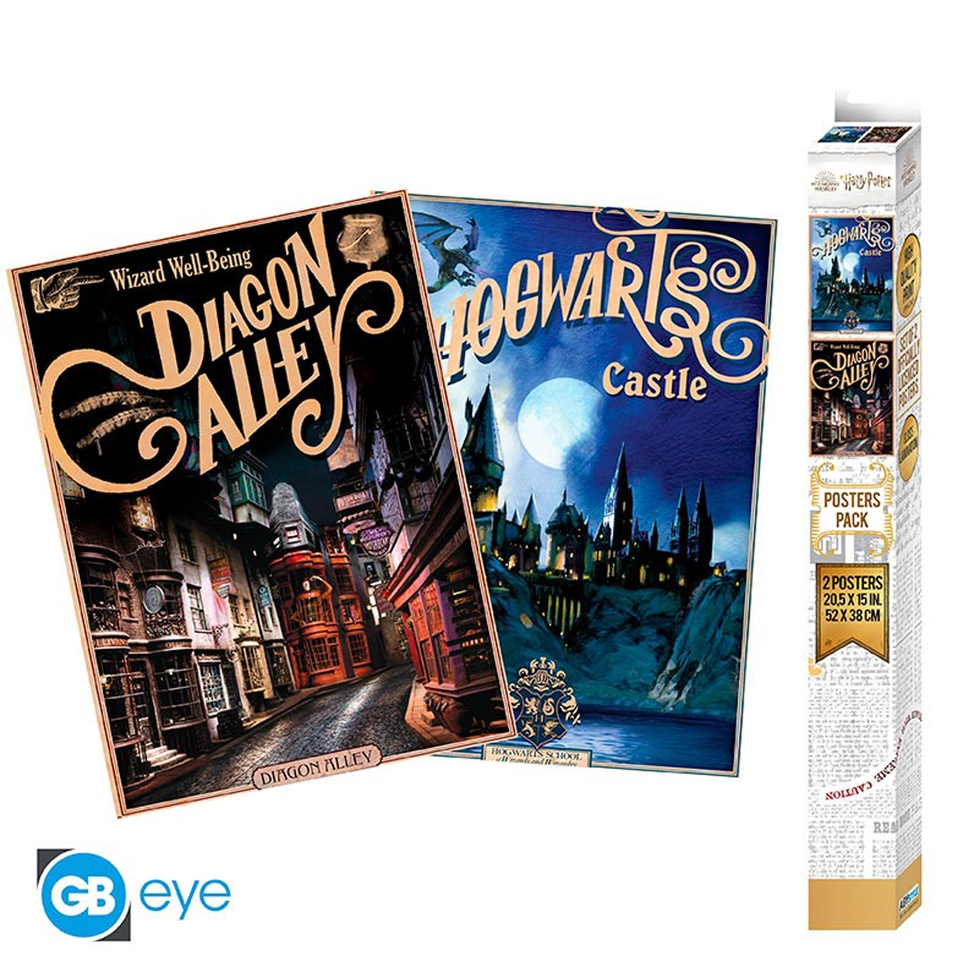 Harry Potter | Chibi Set 2 Poster (52 x 38cm) Retro Hogwarts & Diagon Alley | Poster