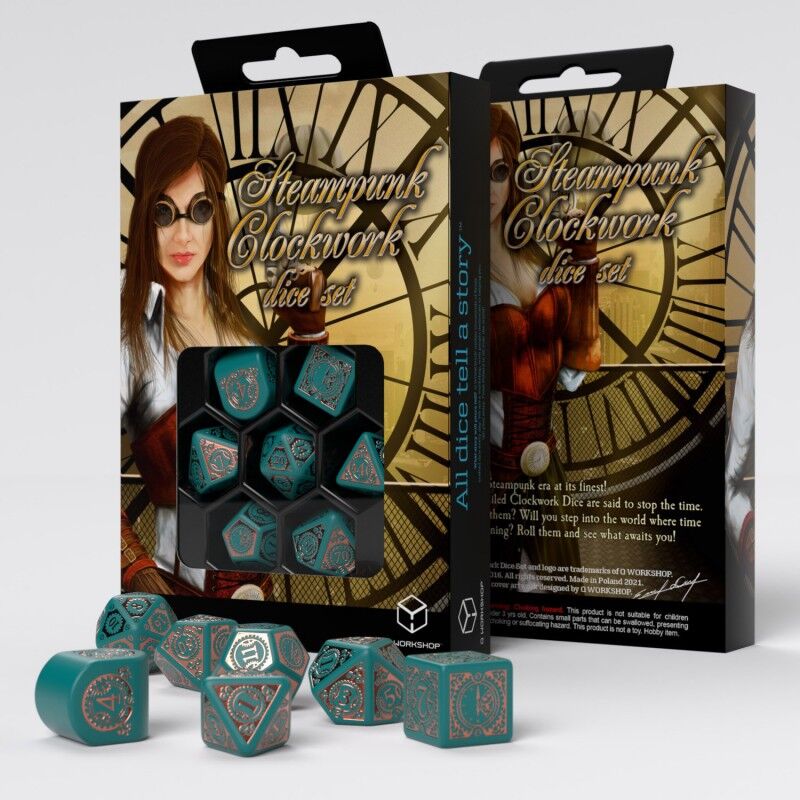 Q Workshop | Nautical Apparatus Modern Dice Set | Steampunk Clockwork