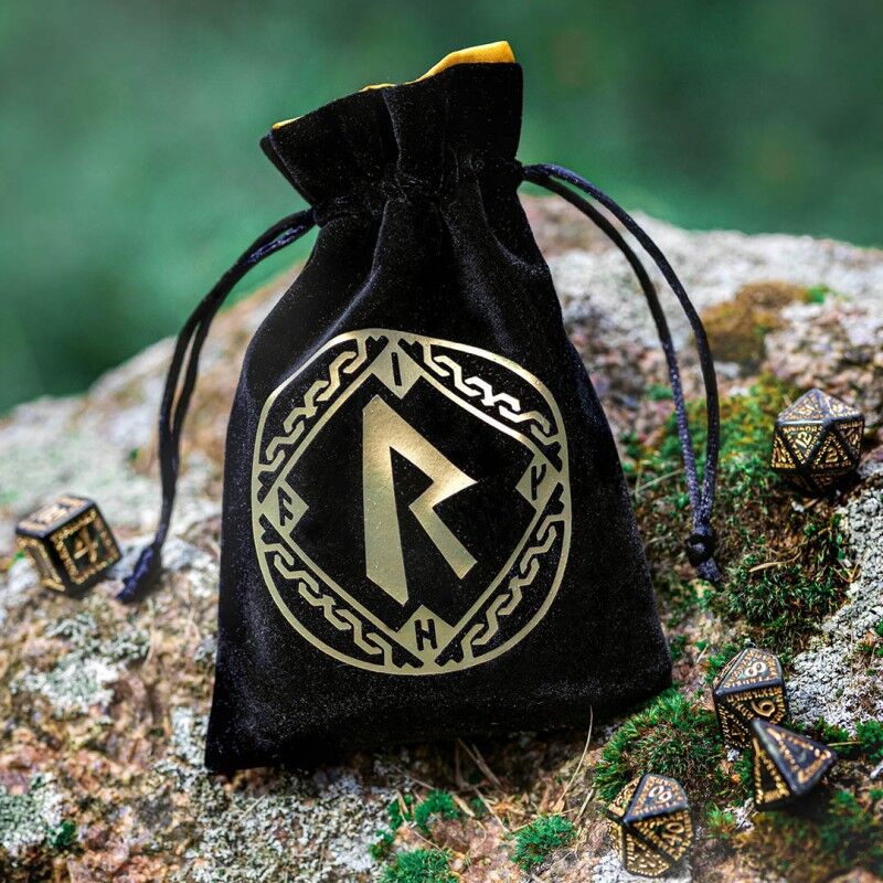 Q Workshop | Black & Golden | Runic Velour Dice Bag