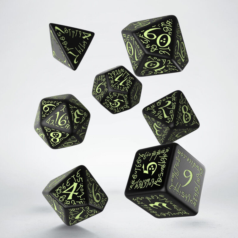 Q Workshop | Black & Glow-In-The-Dark | Elvish Dice Set