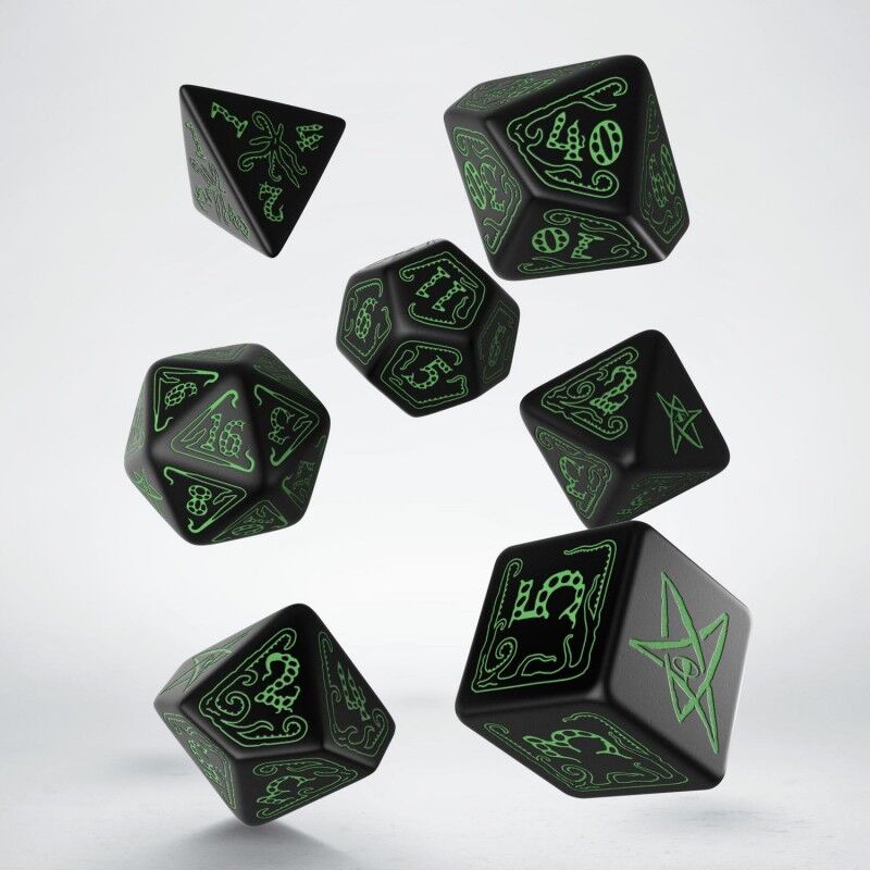 Q Workshop | Black & Green | Call Of Cthulhu Dice Set