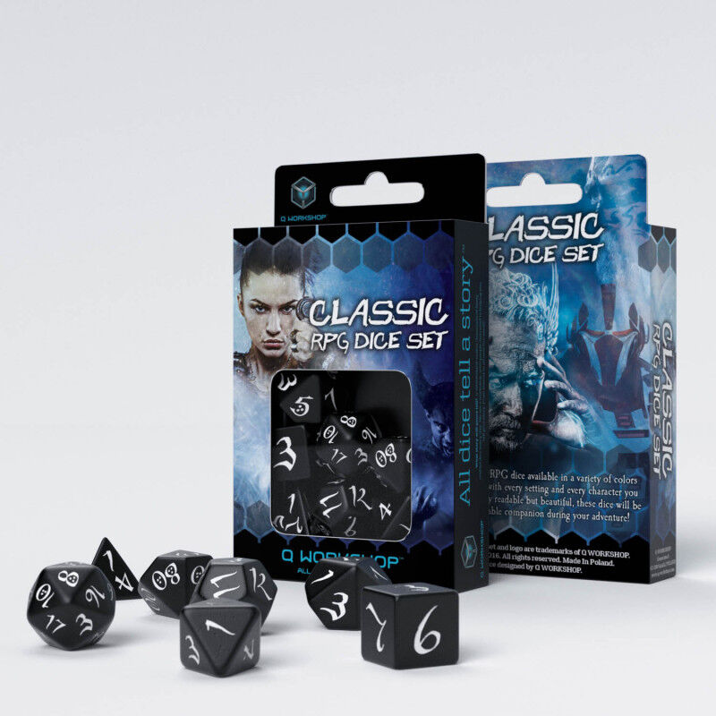 Q Workshop | Black & White | Classic RPG Dice Set