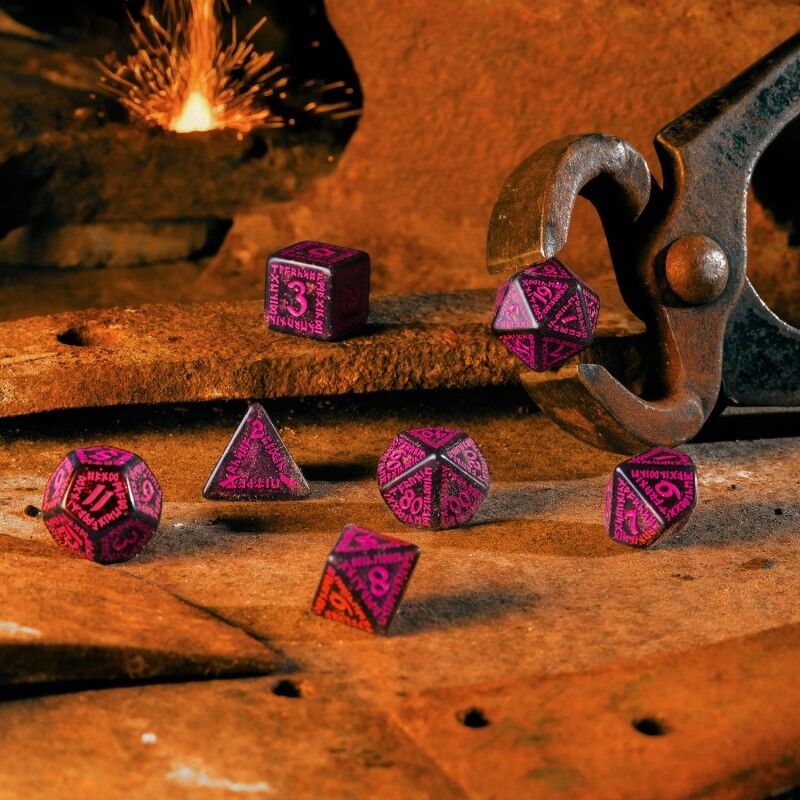 Q Workshop | Black With Magenta | Runic Shimmering Dice Set