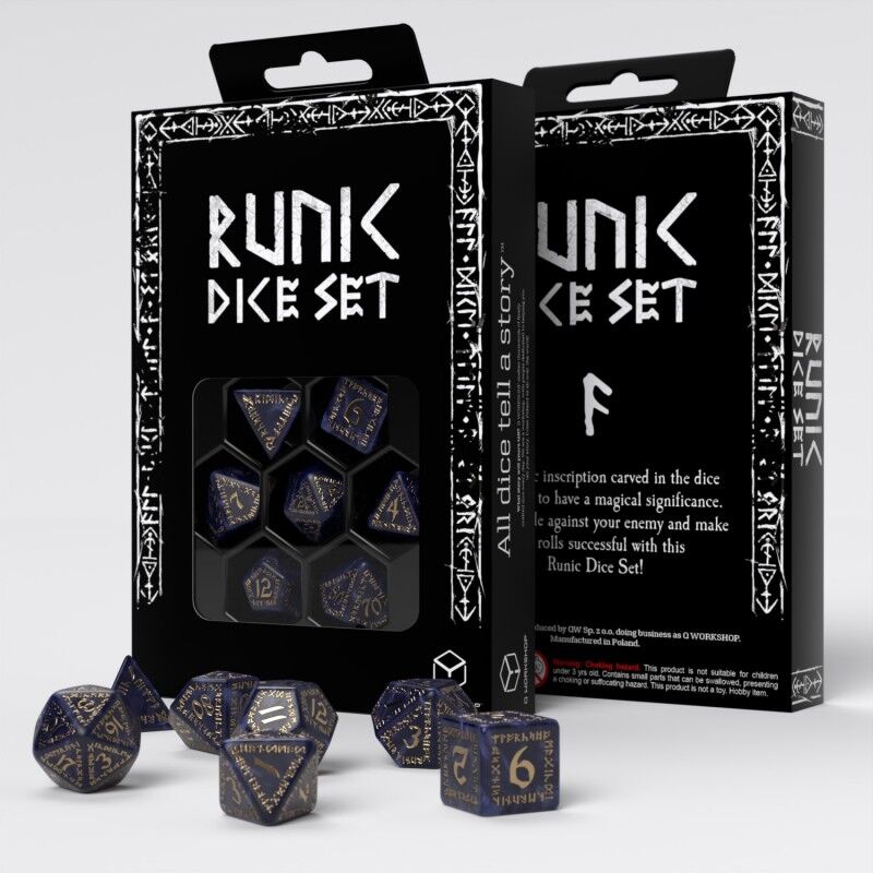 Q Workshop | Mixed-Blue & Gold | Runic Dice Set