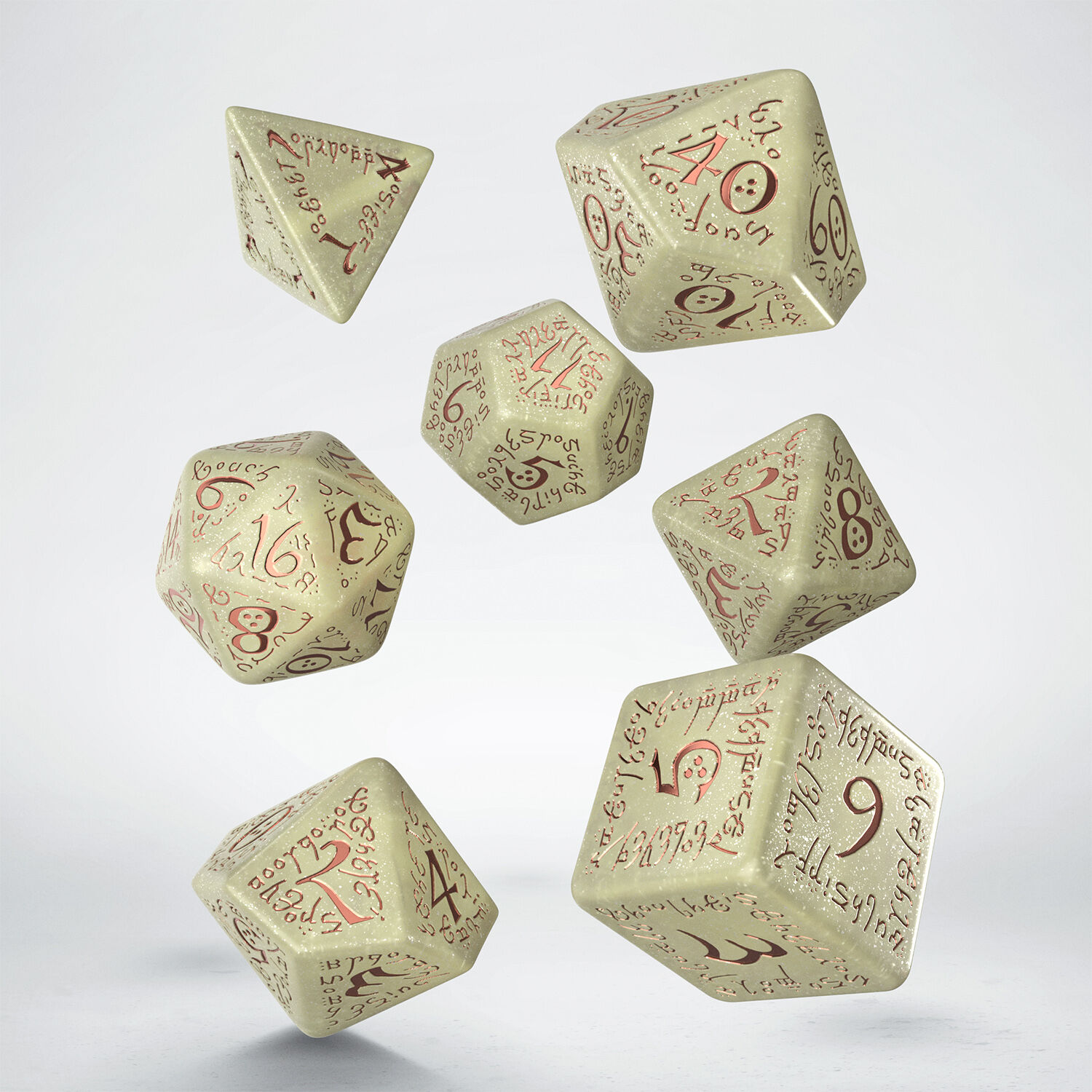 Q Workshop | Elvish Shimmering Beige & Copper | Jumbo Dice Set