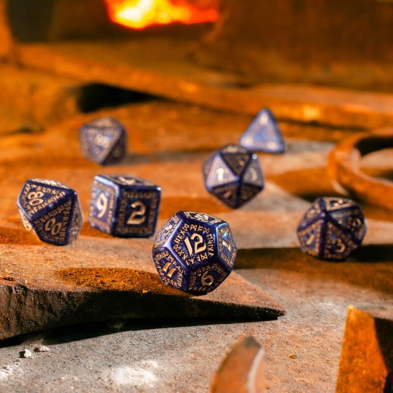 Q Workshop | Mixed-Blue & Gold | Runic Dice Set