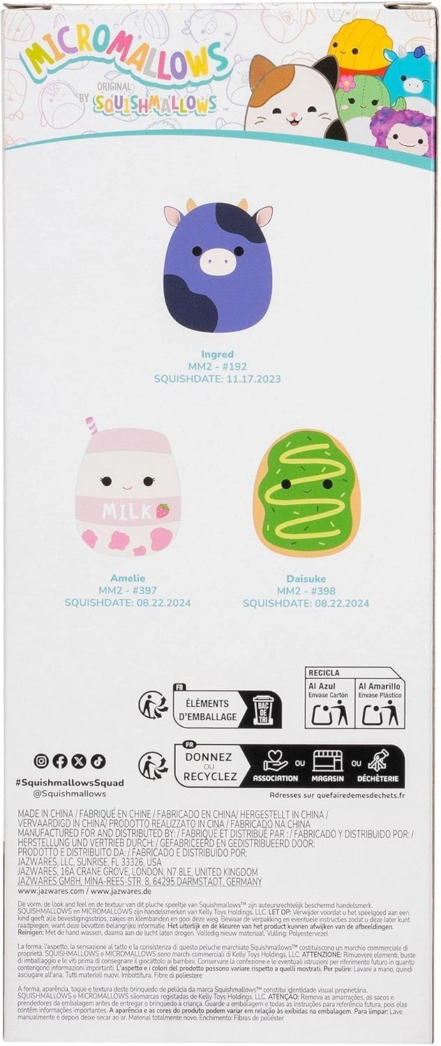 Jazwares | Squishmallows Micromallows Set Ingred, Amelie & Daisuke - 3er Set Plush 6cm
