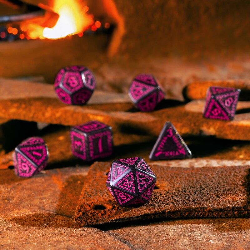 Q Workshop | Black With Magenta | Runic Shimmering Dice Set