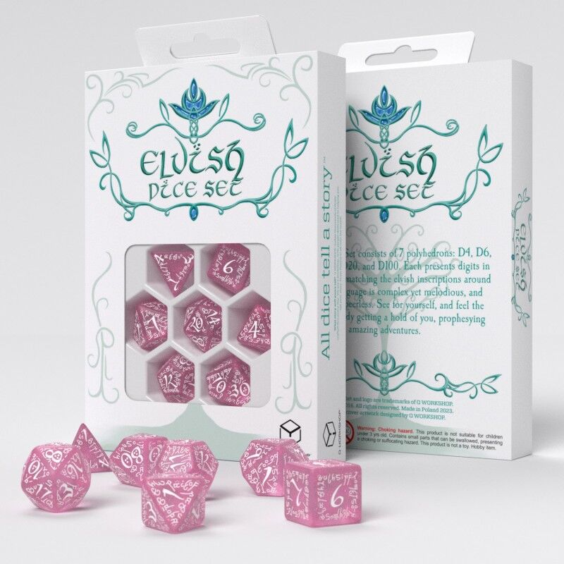Q Workshop | Shimmering Pink & White | Elvish Dice Set