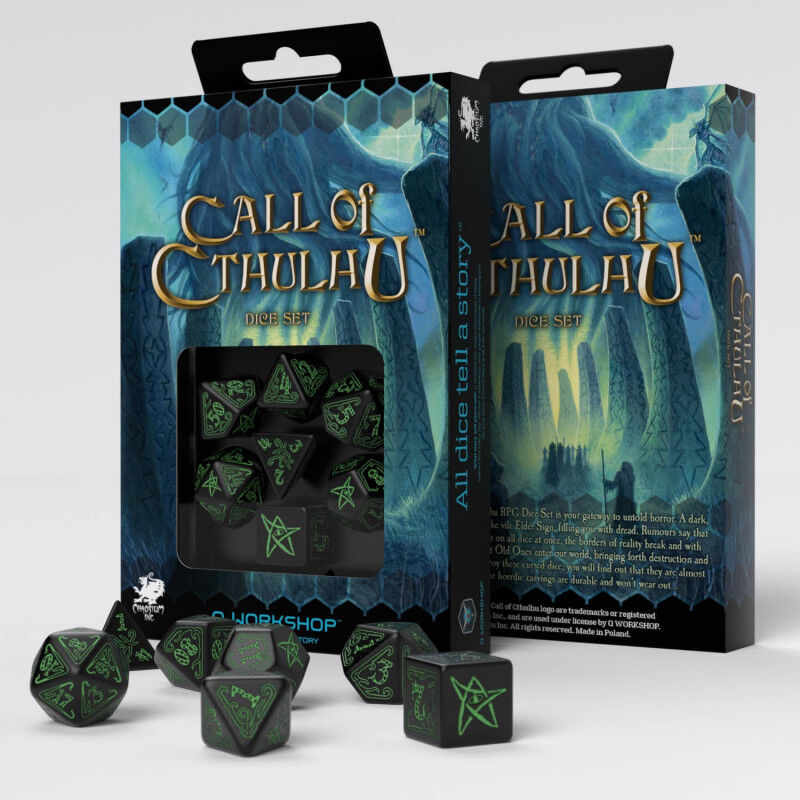 Q Workshop | Black & Green | Call Of Cthulhu Dice Set
