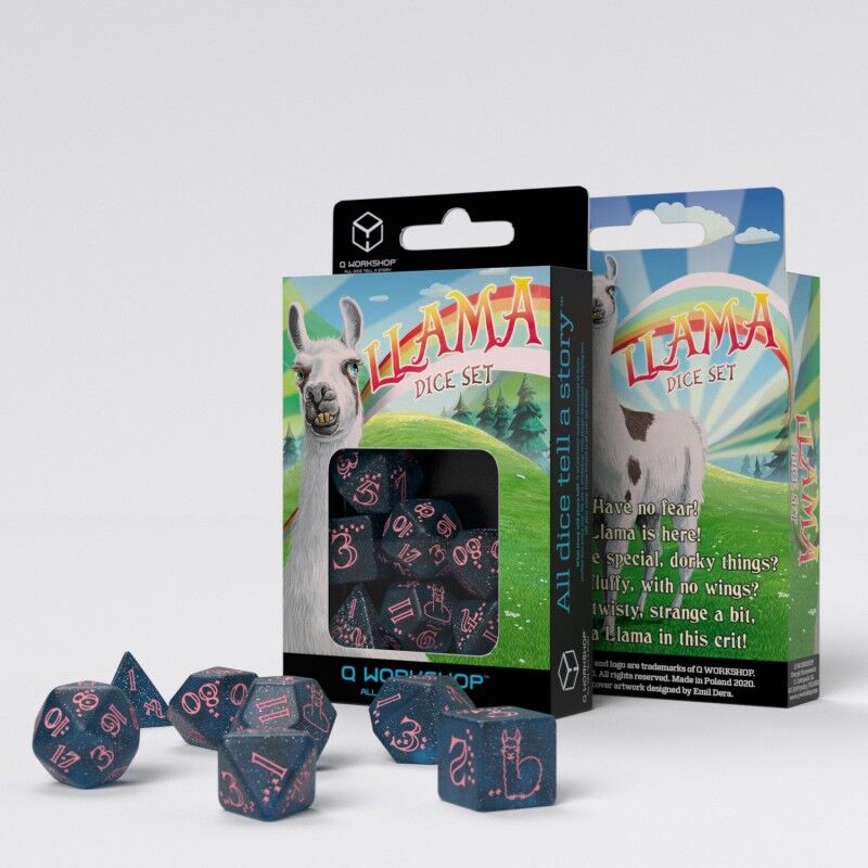 Q Workshop | Glittering Dark Blue & Pink | Sparkling Llama Dice Set