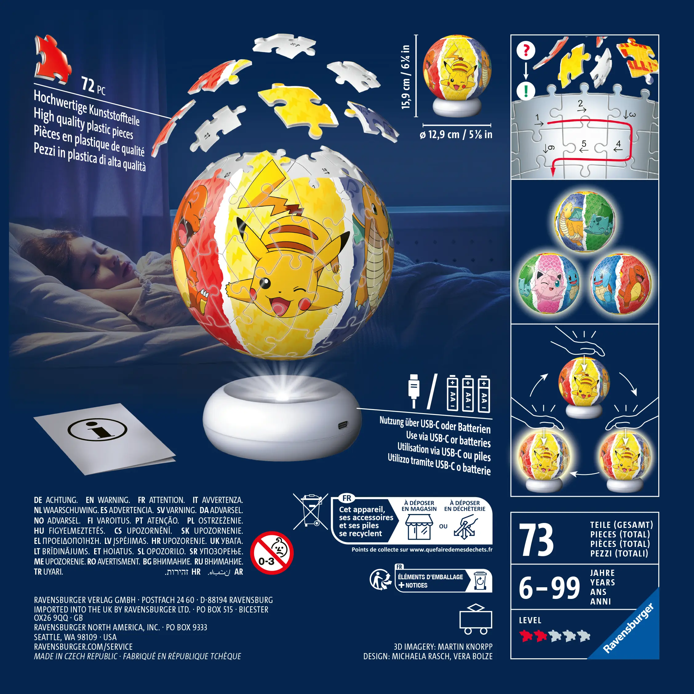 Ravensburger | Pokémon Nachtlicht | 3D Puzzle-Ball