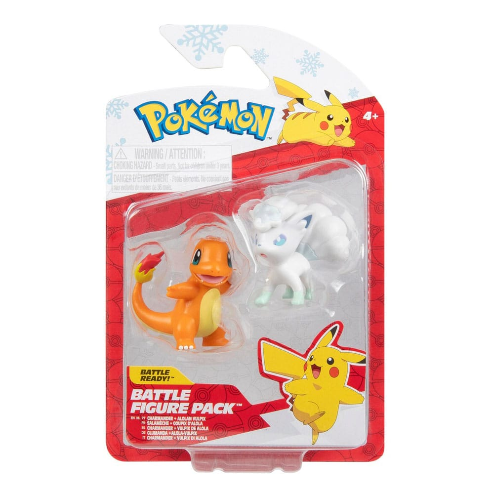 Jazwares | Pokémon First Partner Battle Figure Set Figure 2-Pack | Holiday Charmander #2 & Alolan Vulpix W4