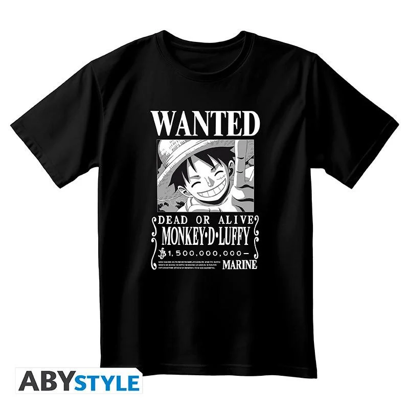 One Piece | Tshirt unisex black | Wanted Luffy BW Extra Small