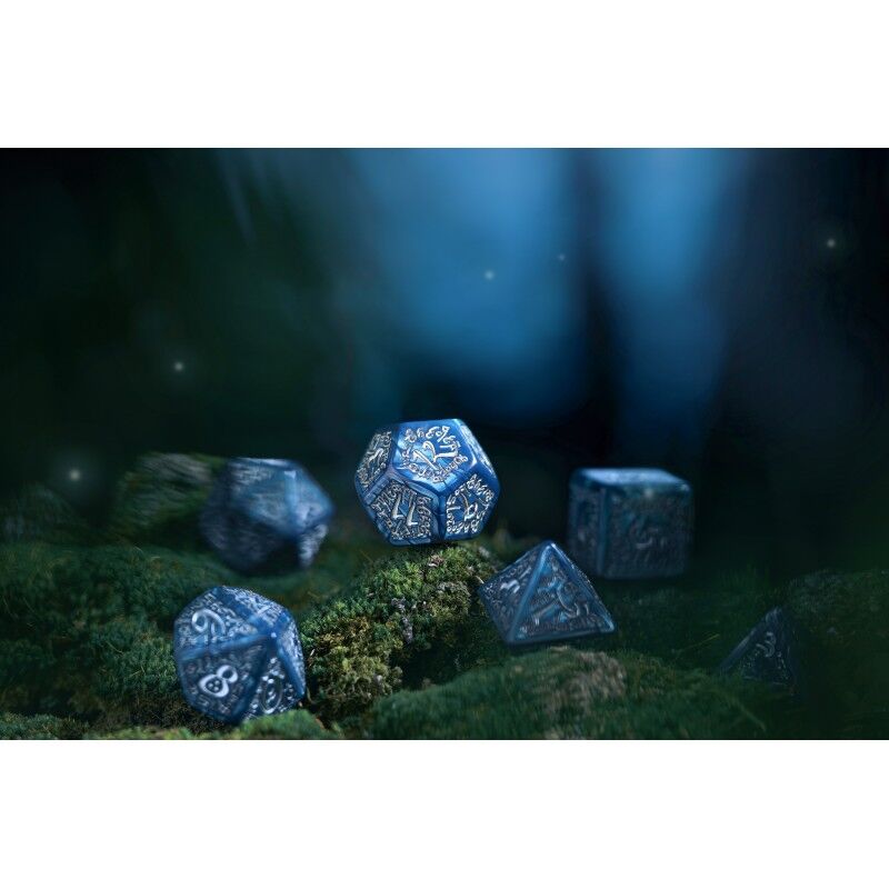 Q Workshop | Cobalt & Silver | Elvish Dice Set