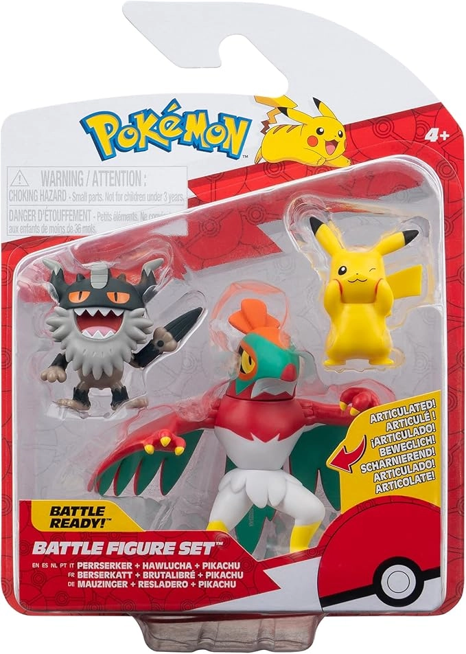 Jazwares: Pokémon Battle Figure Set - Pikachu, Perrserker & Hawlucha