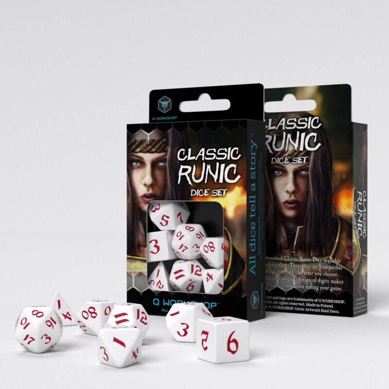 Q Workshop | White & Red | Classic Runic Dice Set