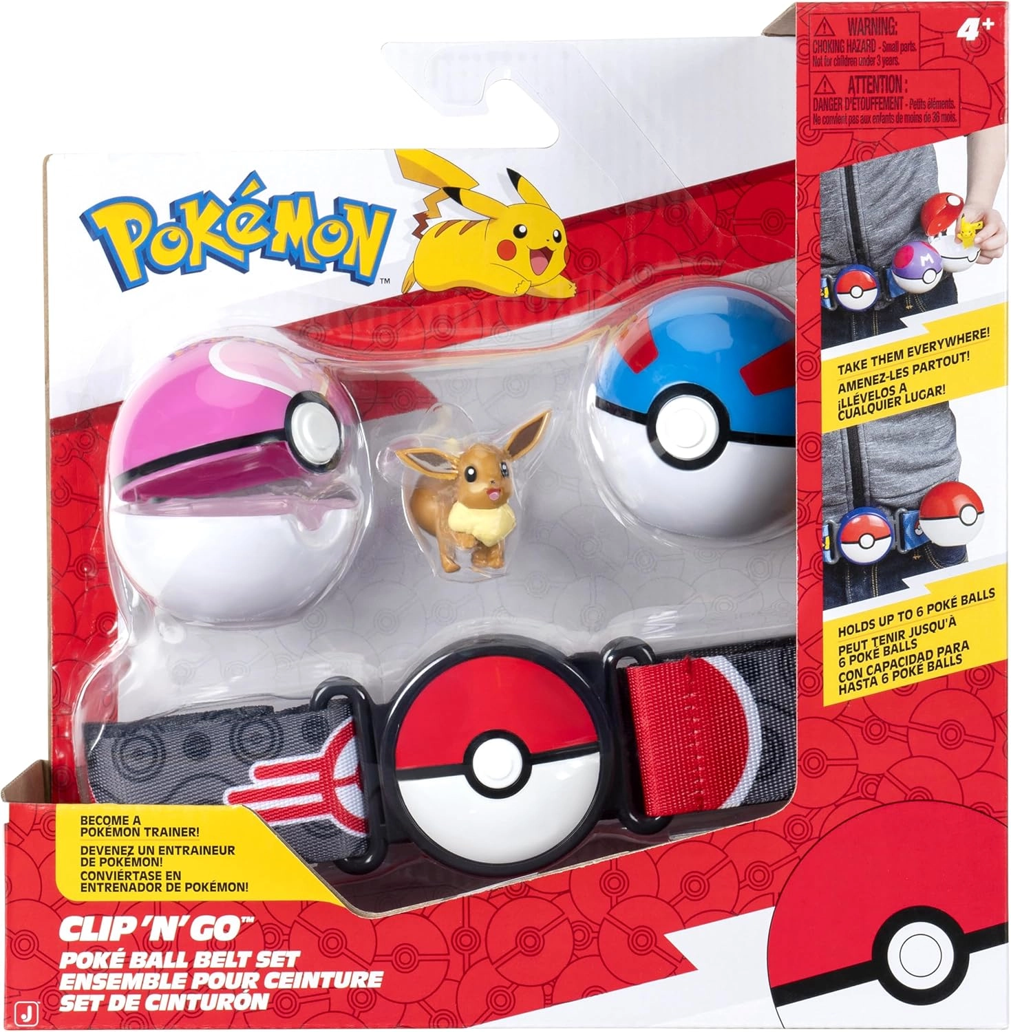 Pokémon | Eevee with Great Ball & Love Ball | Clip 'N' Go Poke Ball Belt Set