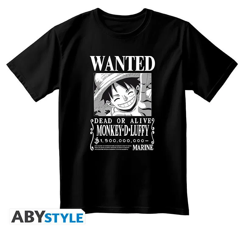 Lucas: Abysse: One Piece - Unisex T-Shirt (S) - Wanted Luffy (Black & White)