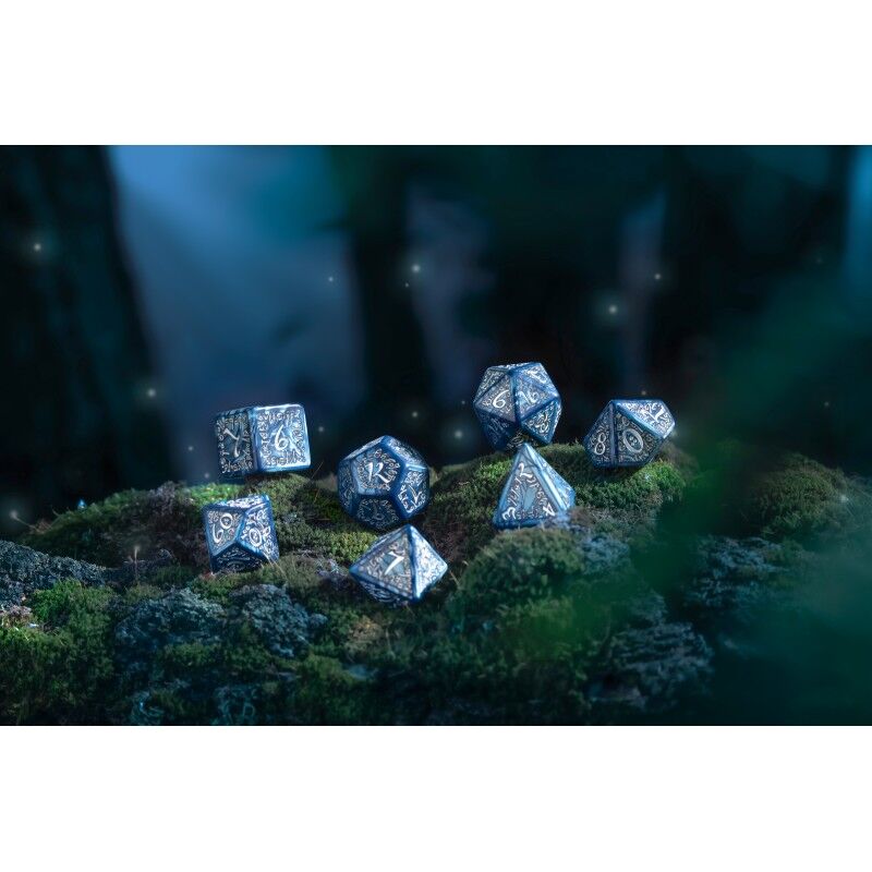 Q Workshop | Cobalt & Silver | Elvish Dice Set