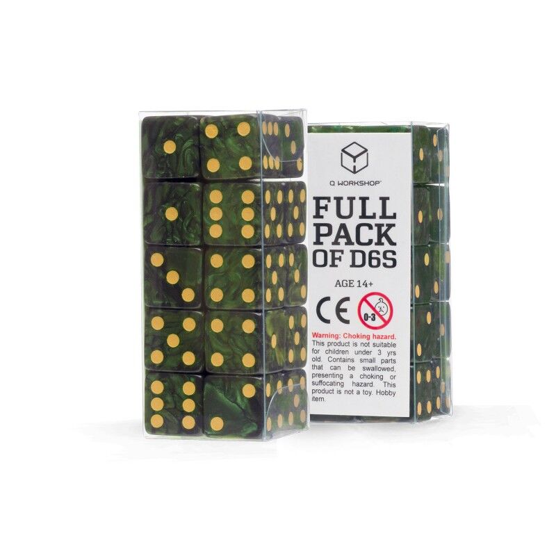 Q Workshop | Bottle Green & Gold | Full Pack Of D6s