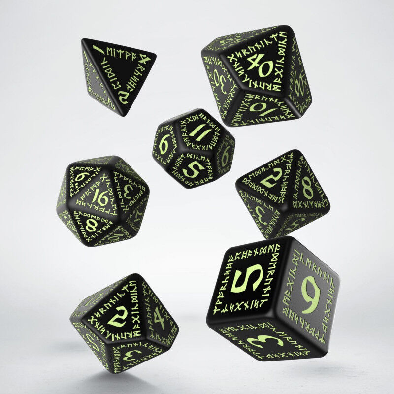 Q Workshop | Black & Glow-In-The-Dark | Runic Dice Set