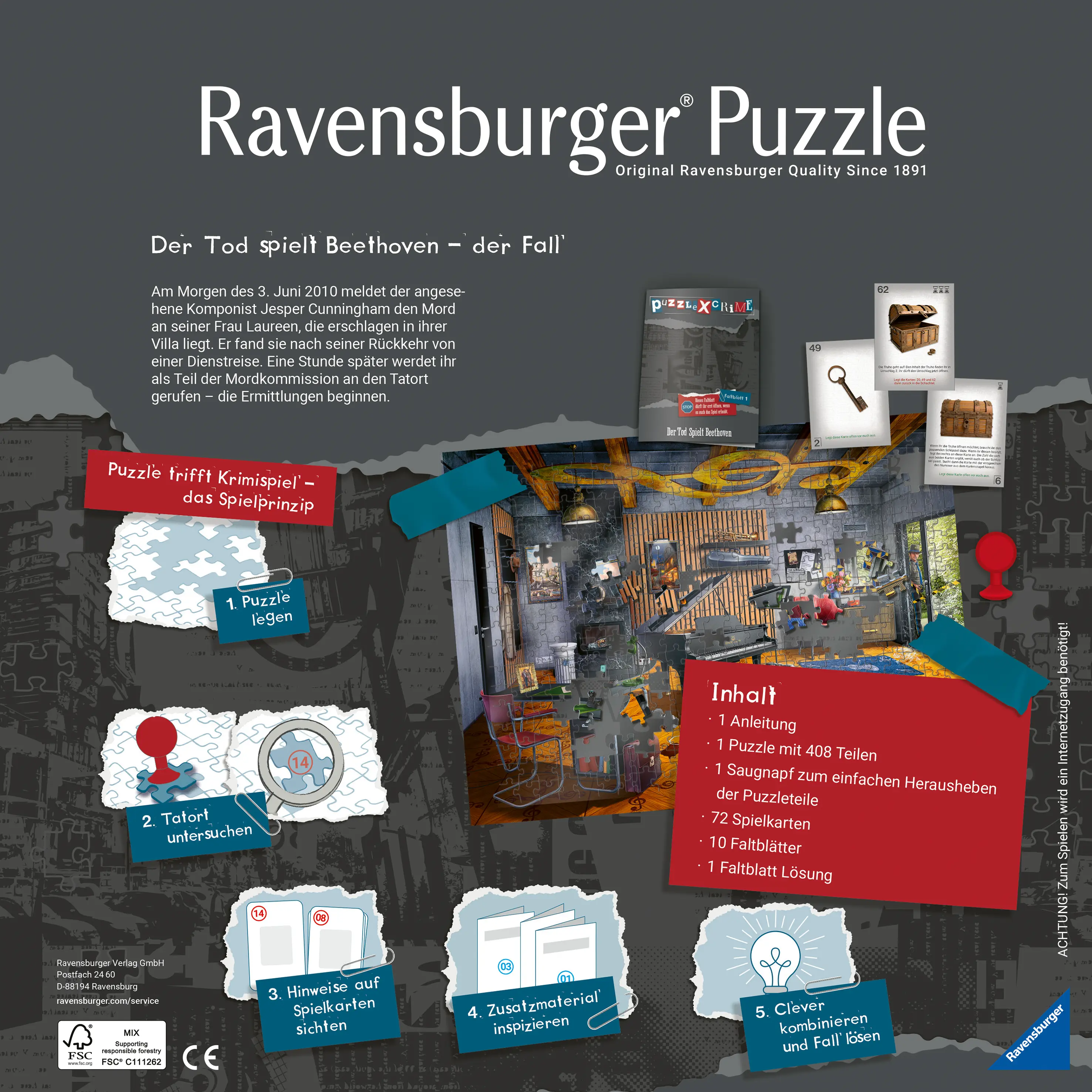 Ravensburger | Puzzle X Crime Der Tod spielt Beethoven | Crime Puzzle