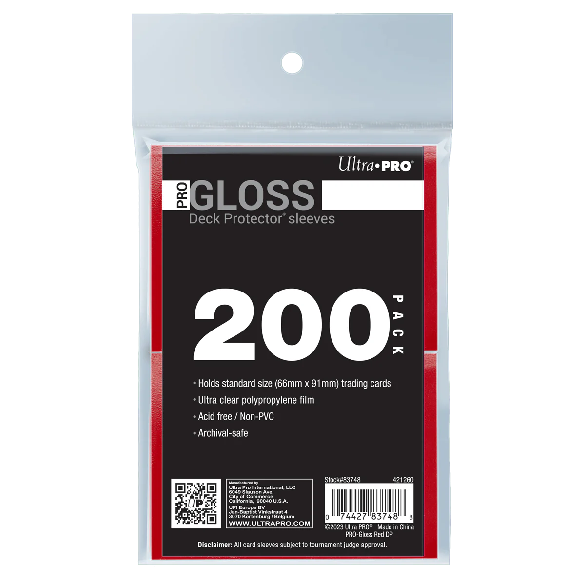 Ultra Pro - PRO-Gloss Standard Deck Protector Sleeves Bundle (200ct) - Red