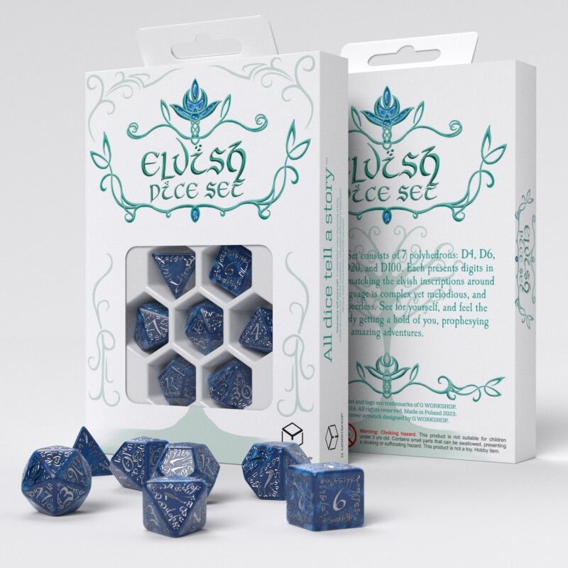 Q Workshop | Cobalt & Silver | Elvish Dice Set