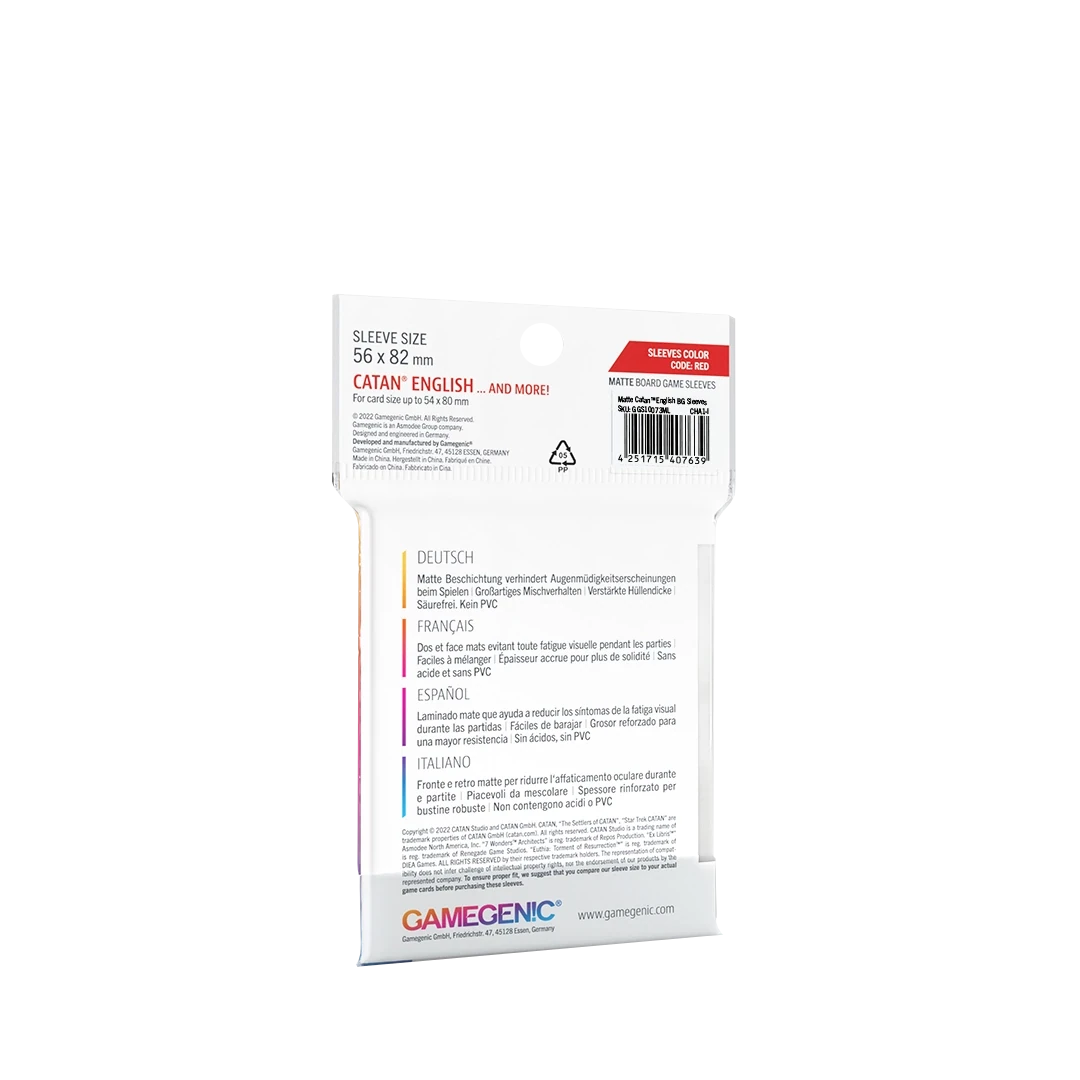 Gamegenic - Matte Board Game - Red 56x82mm -50 Sleeves