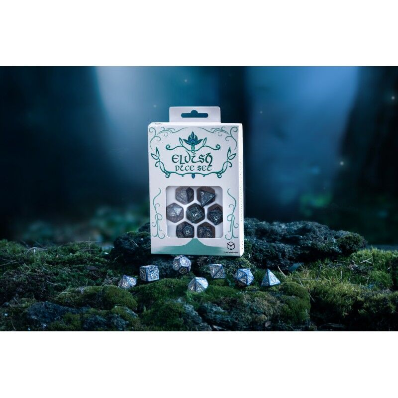 Q Workshop | Cobalt & Silver | Elvish Dice Set