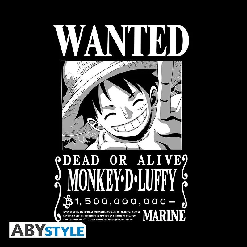 One Piece | Tshirt unisex black | Wanted Luffy BW Extra Small