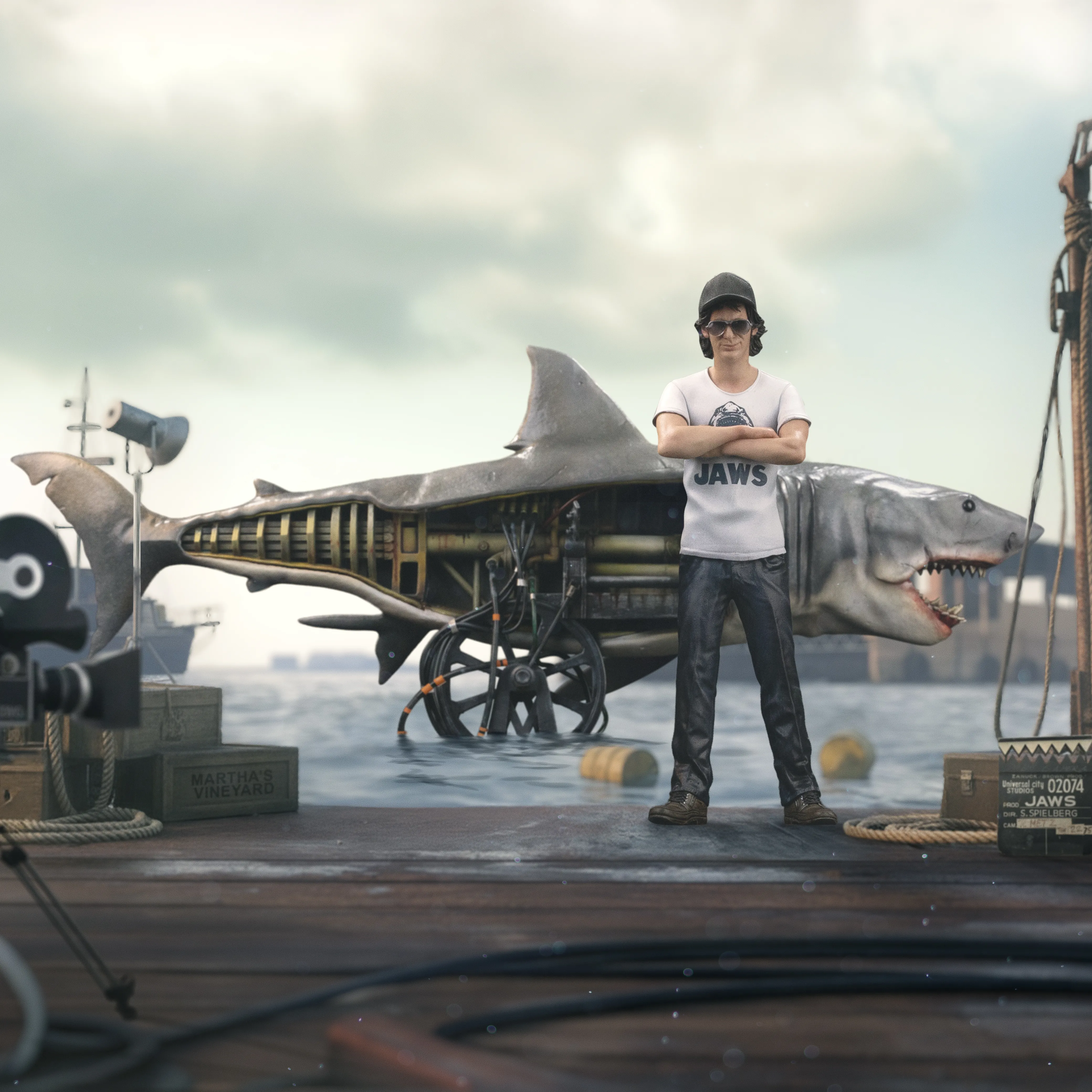 Iron Studios: Steven Spielberg & Jaws - Steven Spielberg & Jaws 50th Anniversary Deluxe Art Scale 1/10