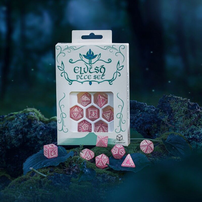 Q Workshop | Shimmering Pink & White | Elvish Dice Set