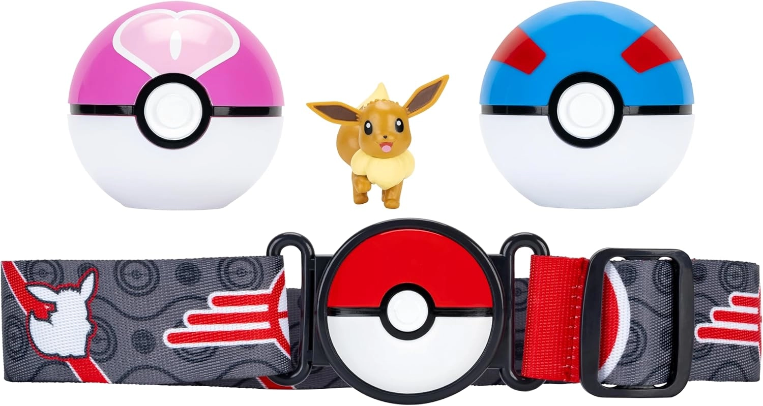 Pokémon | Eevee with Great Ball & Love Ball | Clip 'N' Go Poke Ball Belt Set