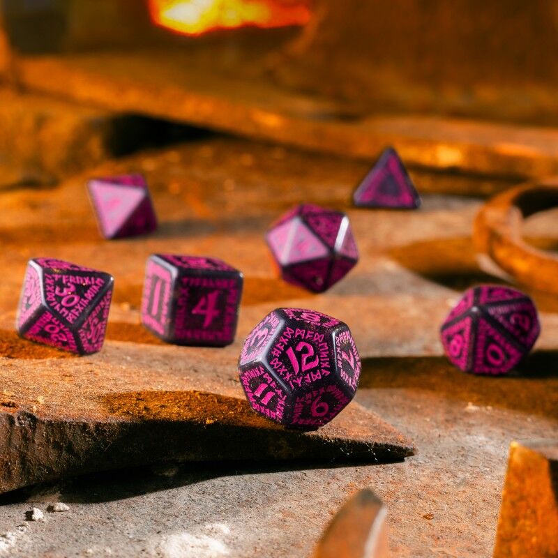 Q Workshop | Black With Magenta | Runic Shimmering Dice Set