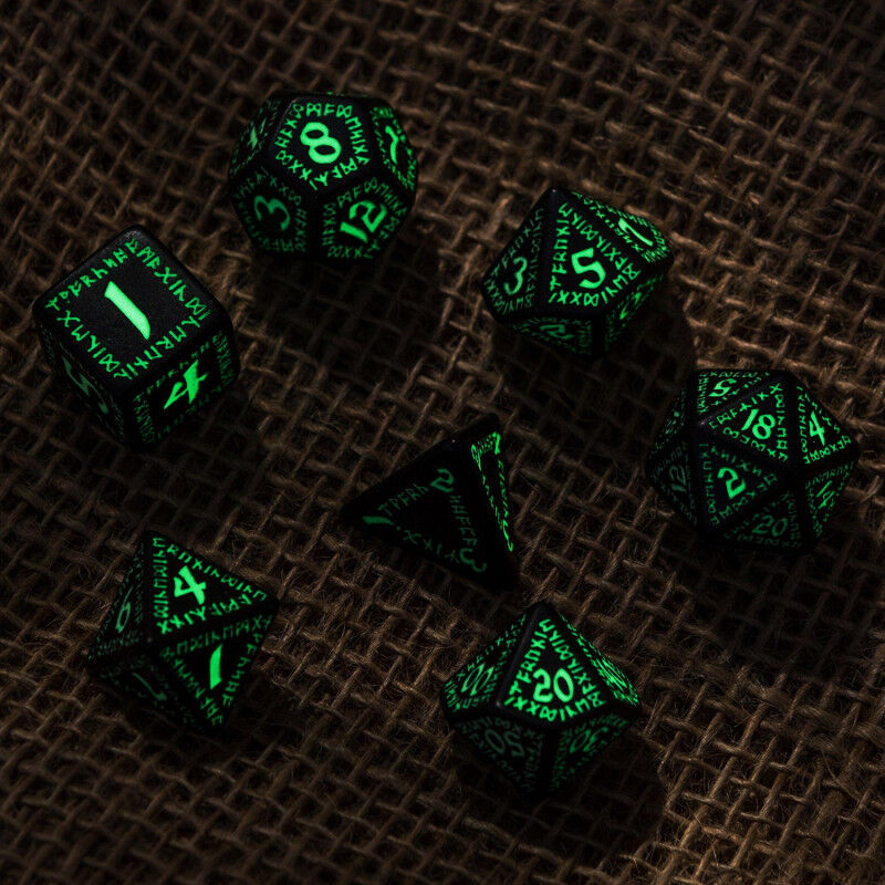 Q Workshop | Black & Glow-In-The-Dark | Runic Dice Set