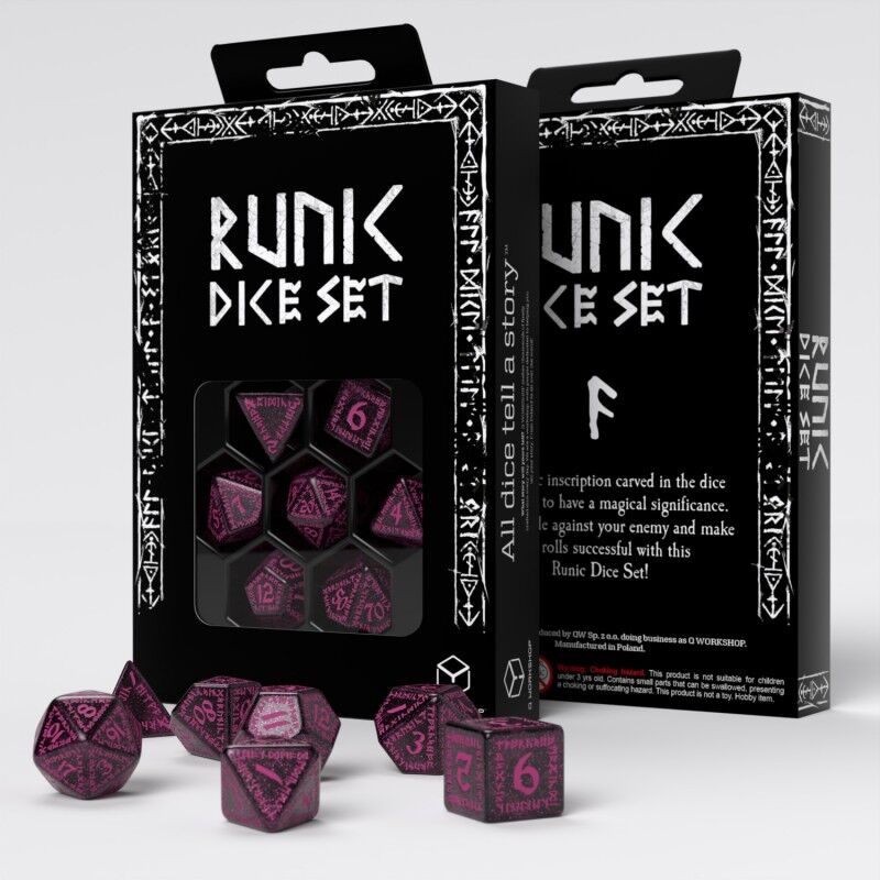 Q Workshop | Black With Magenta | Runic Shimmering Dice Set