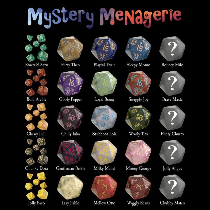 Q Workshop | Box Of 12 Mystery Menagerie | Dice Sets