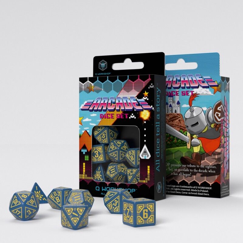 Q Workshop | Blue & Yellow | Arcade Dice Set