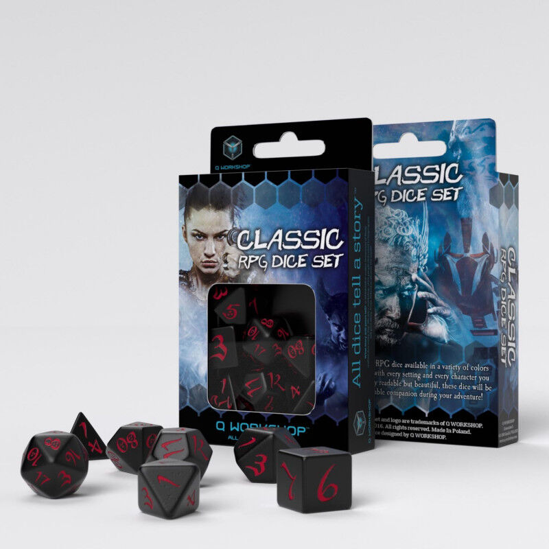 Q Workshop | Black & Red | Classic RPG Dice Set