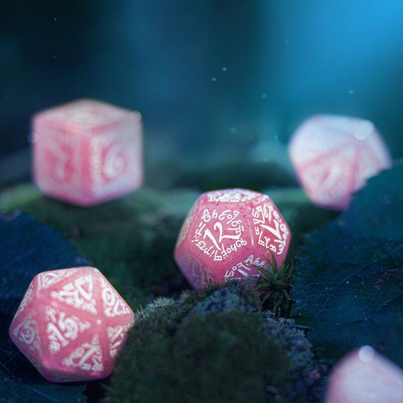 Q Workshop | Shimmering Pink & White | Elvish Dice Set