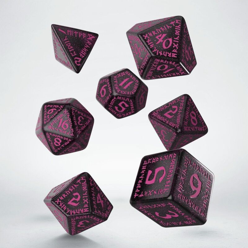 Q Workshop | Black With Magenta | Runic Shimmering Dice Set